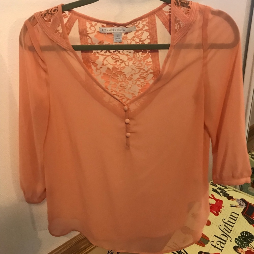 Lauren Conrad peach, lace blouse